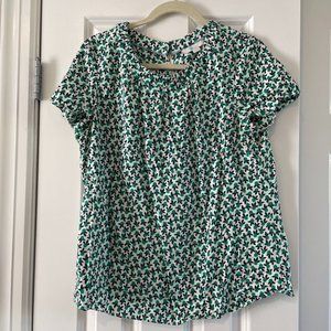 Boden Lime Print Short Flutter Sleeved Top Size 12